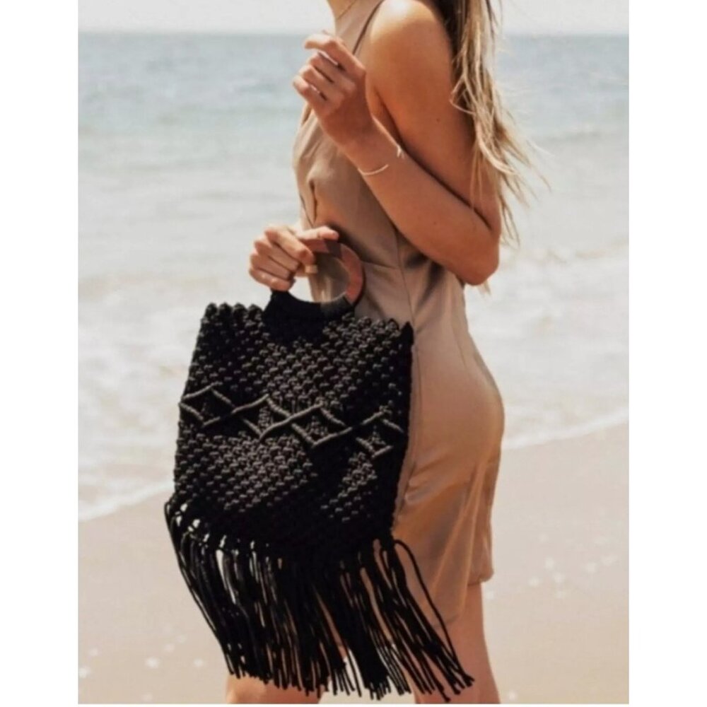 Nwt Danielle Nicole Black Macrame Crossbody Bag W… - image 2